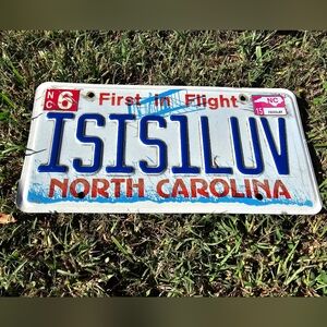 North Carolina Personalized "ISIS1LUV" License Plate Expired June 2015